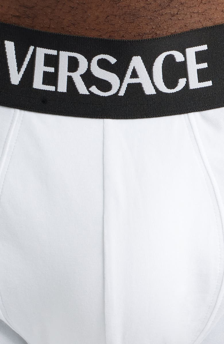 Versace Essential Logo Stretch Cotton Boxer Briefs, Alternate, color, Optical White
