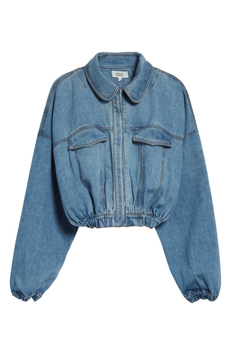 renaissance renaissance Baby Bubble Hem Denim Bomber Jacket, Main, color, Blue