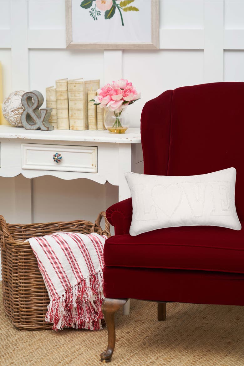 "Love" White Applique Mini Valentine's Day Accent Pillow 12" x 20", Alternate, color, White