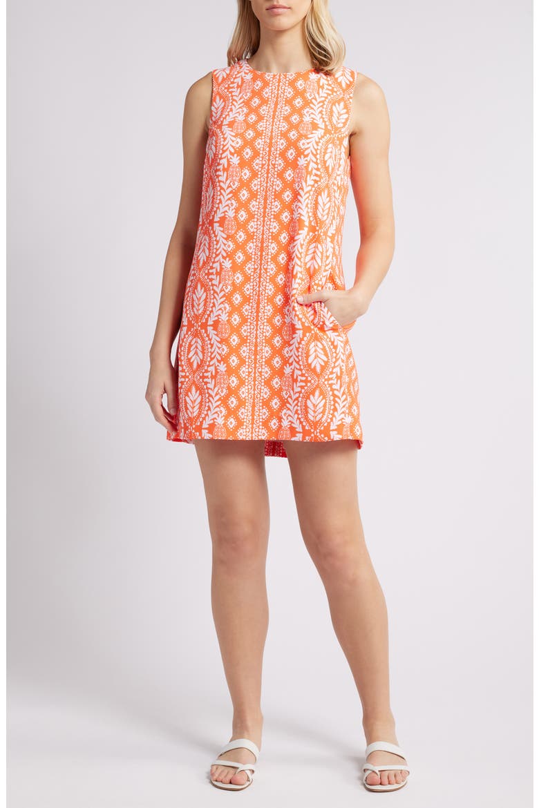 Edita Print Sleeveless Shift Minidress, Main, color, FLAMINGO FEATHER DRESS
