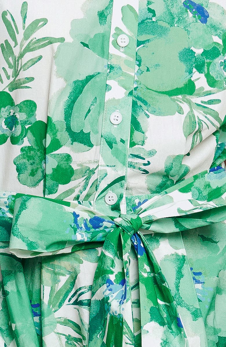 FLYING TOMATO Floral Midi Shirtdress, Alternate, color, Ivory/ Green