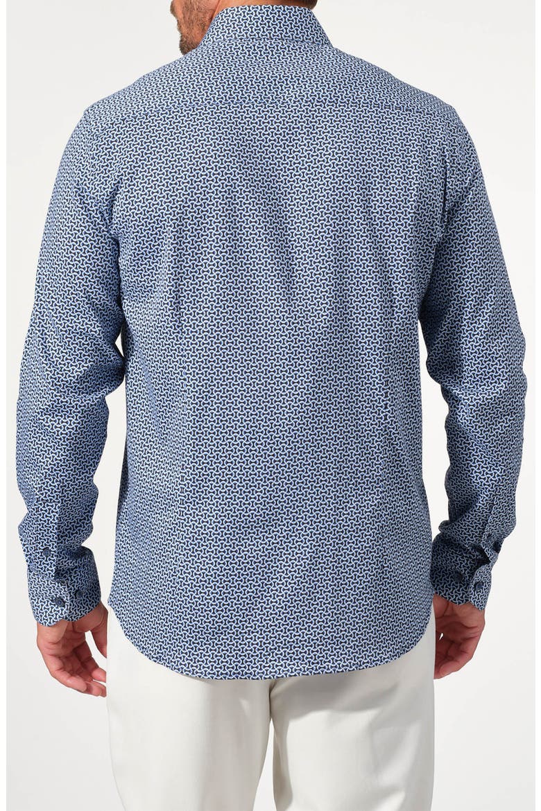 Interlink Geo Print Stretch Cotton Shirt, Alternate, color, NAVY