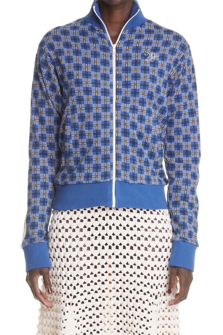 London Plaid Cotton Tracksuit Jacket, Main, color, BLUE/ BLACK/ PALE YELLOW