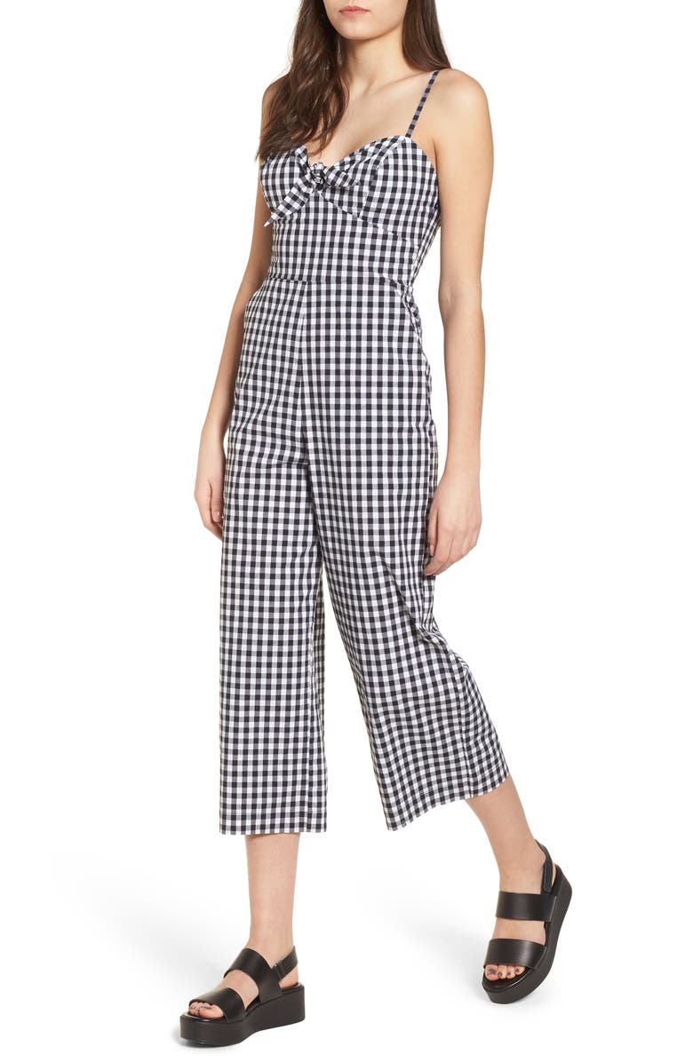 Socialite Tie Front Cropped Jumpsuit, Main, color,