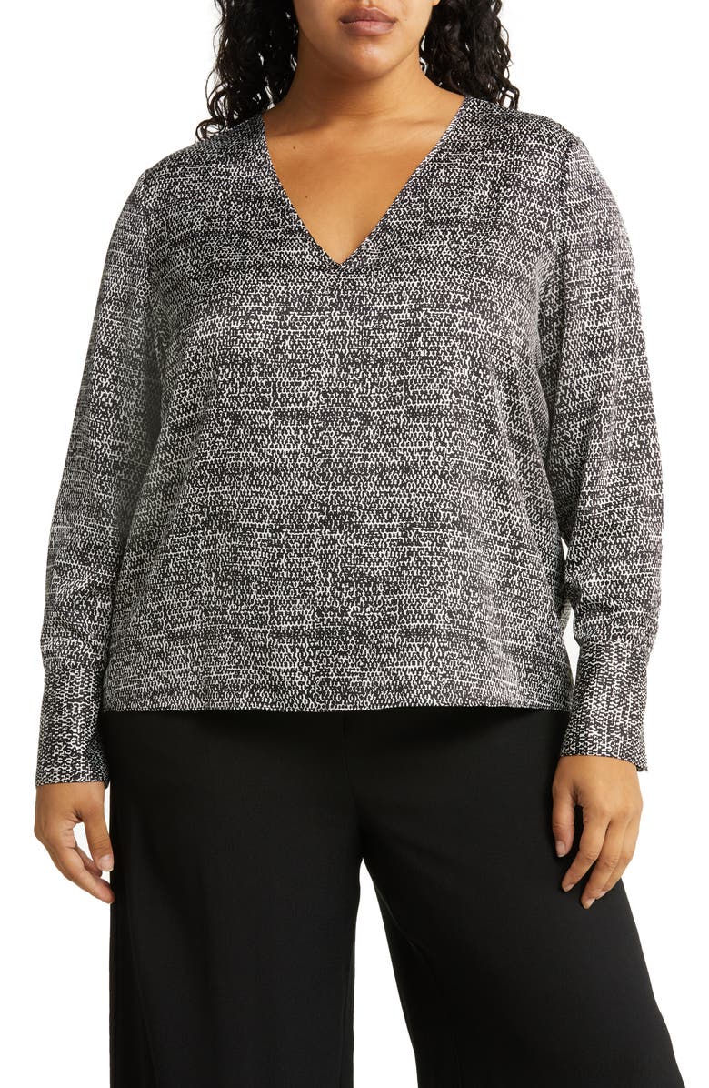 Nordstrom Print Satin V-Neck Long Sleeve Top, Main, color,