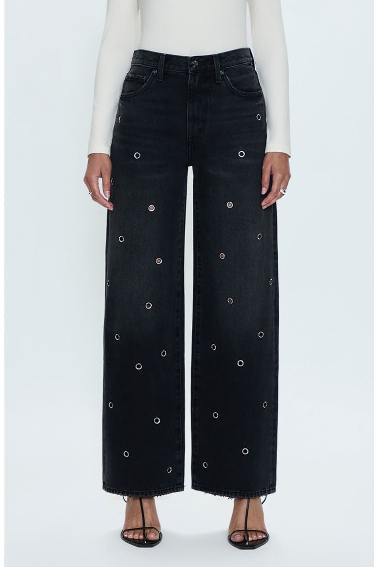 Hendrix Crystal Embellished Eyelet Jeans, Alternate, color, GLAMOUR