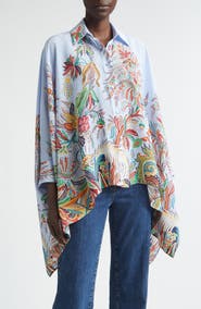 Etro Paisley Print Handkerchief Hem Silk Button-Up Shirt