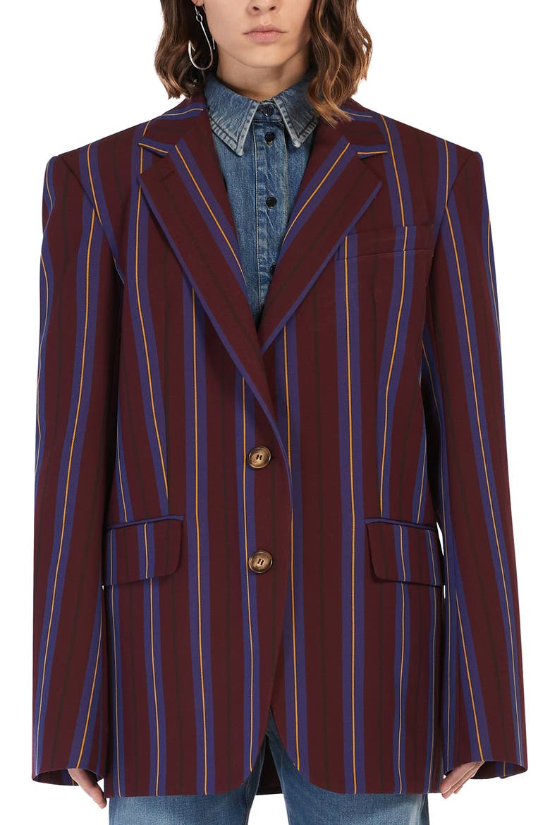 Ceci Regimental Stripe Oversize Single Breasted Blazer, Main, color, BORDEAUX