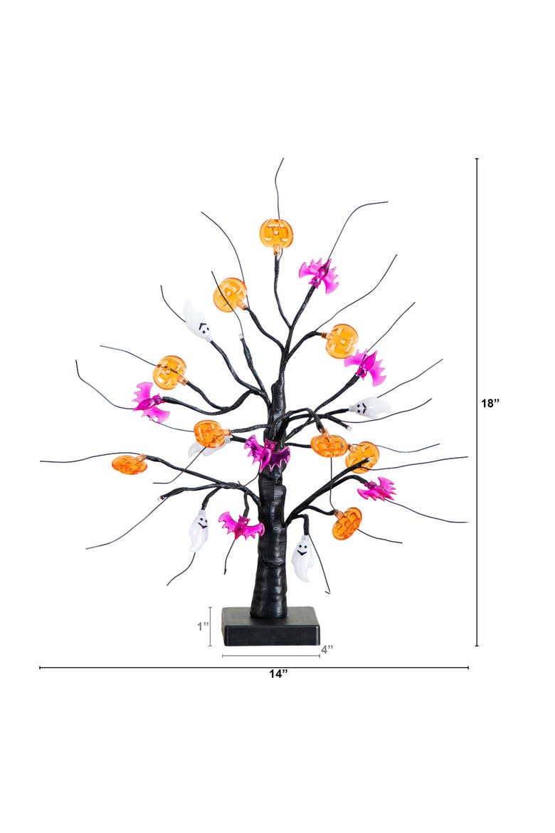 18-in Pre-Lit Artificial Halloween Ghost, Bats & Pumpkins 24 LED Lighted Ornament Tree, Alternate, color, Black