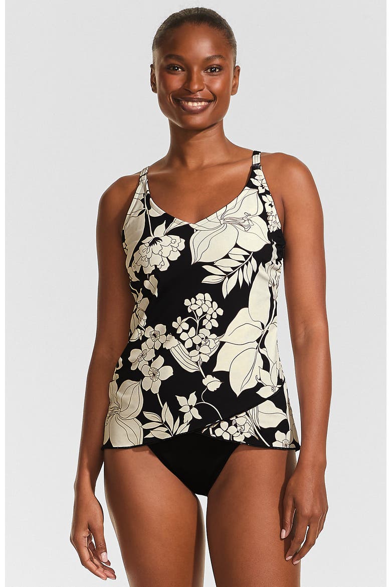 Tulip Hem Tankini Top, Main, color, Black/Egret Lilies