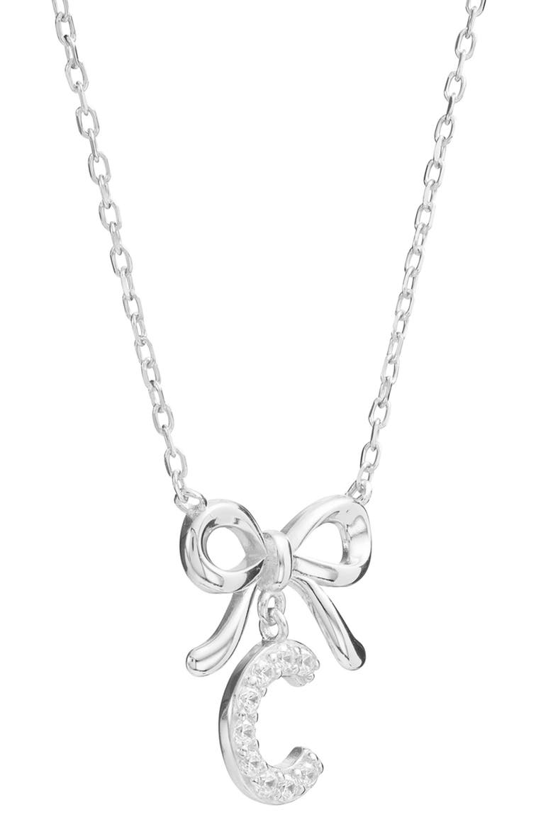 Cubic Zirconia Bow Initial Pendant Necklace, Alternate, color, C SILVER