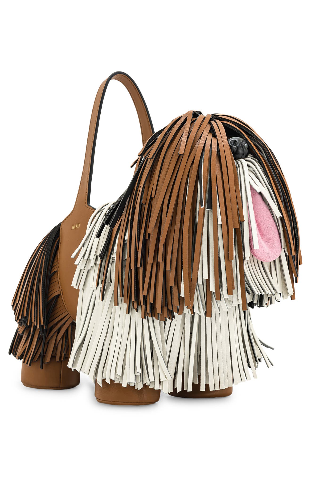 JW PEI Nita Puppy Shape Fringed Faux Leather Handbag, Alternate, color, Brown