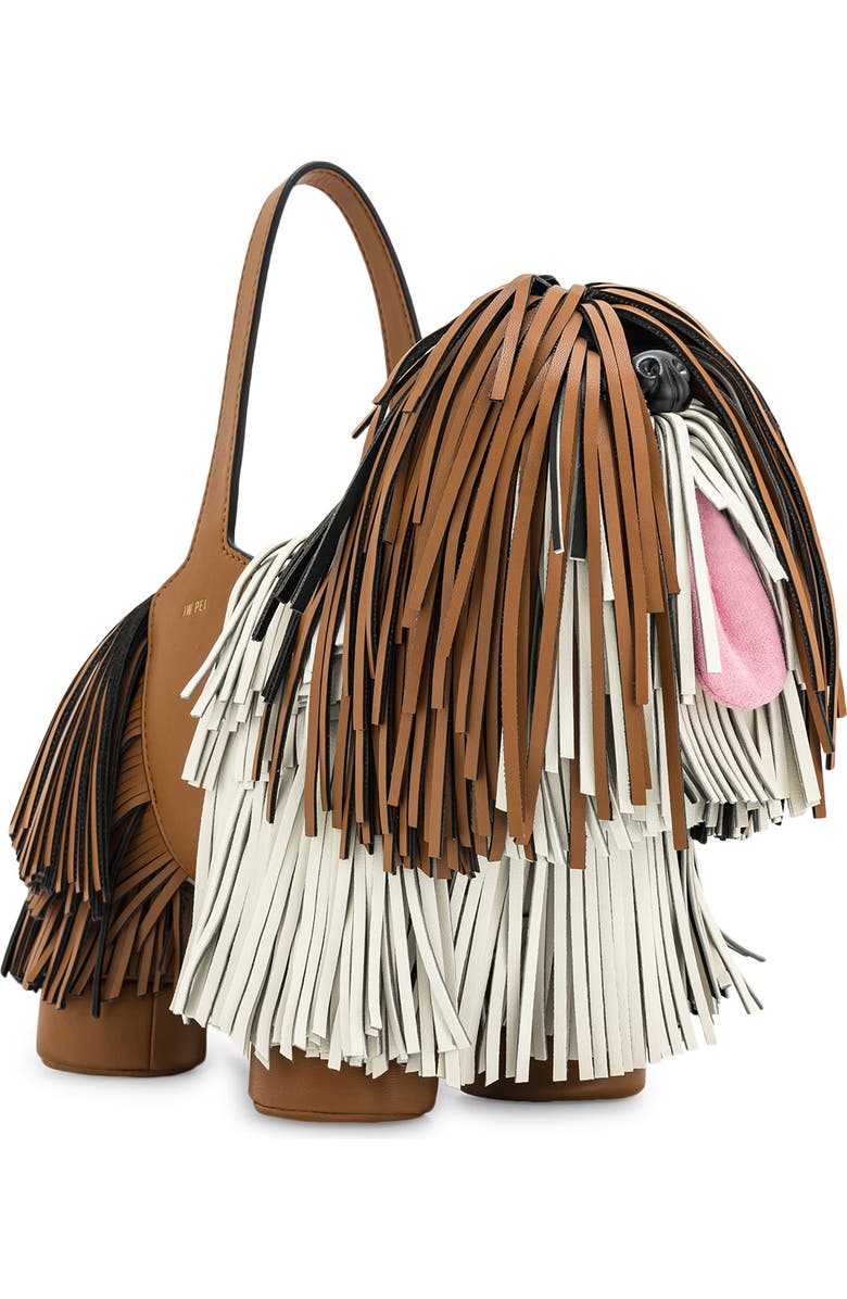 JW PEI Nita Puppy Shape Fringed Faux Leather Handbag, Alternate, color, Brown