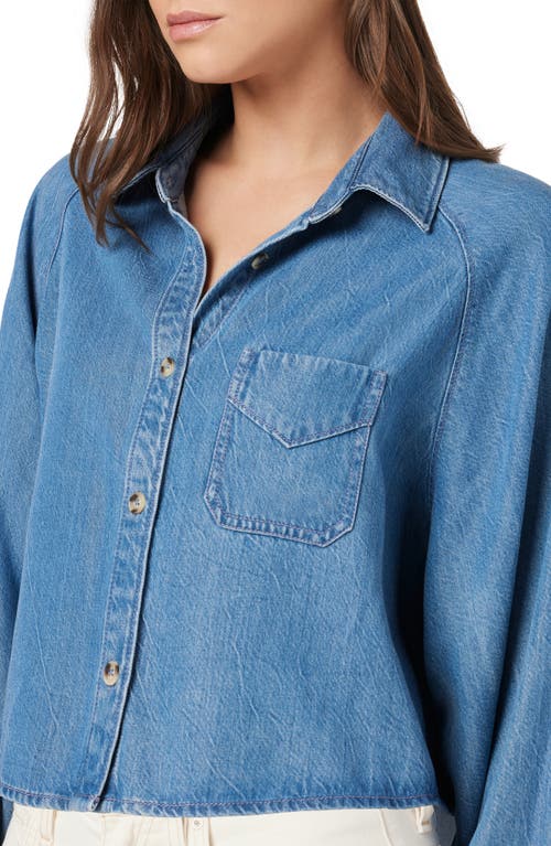 Hudson Jeans Raglan Balloon Sleeve Button-down Top In Blue
