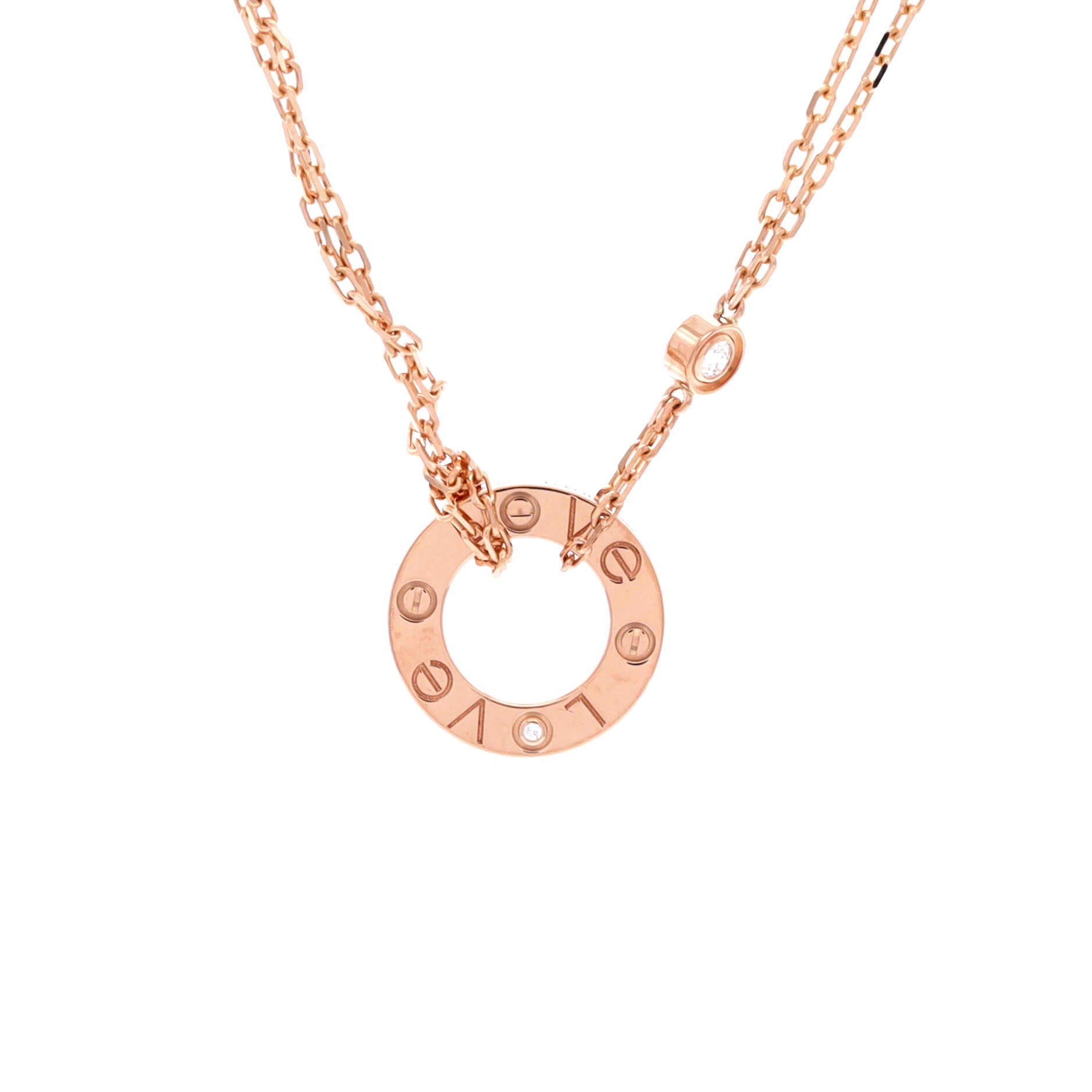 2 Diamonds Love Pendant Necklace 18K Rose Gold and Diamonds, Main, color, Metallic Gold