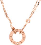 Pre-Owned Cartier 2 Diamonds Love Pendant Necklace 18K Rose Gold and Diamonds
