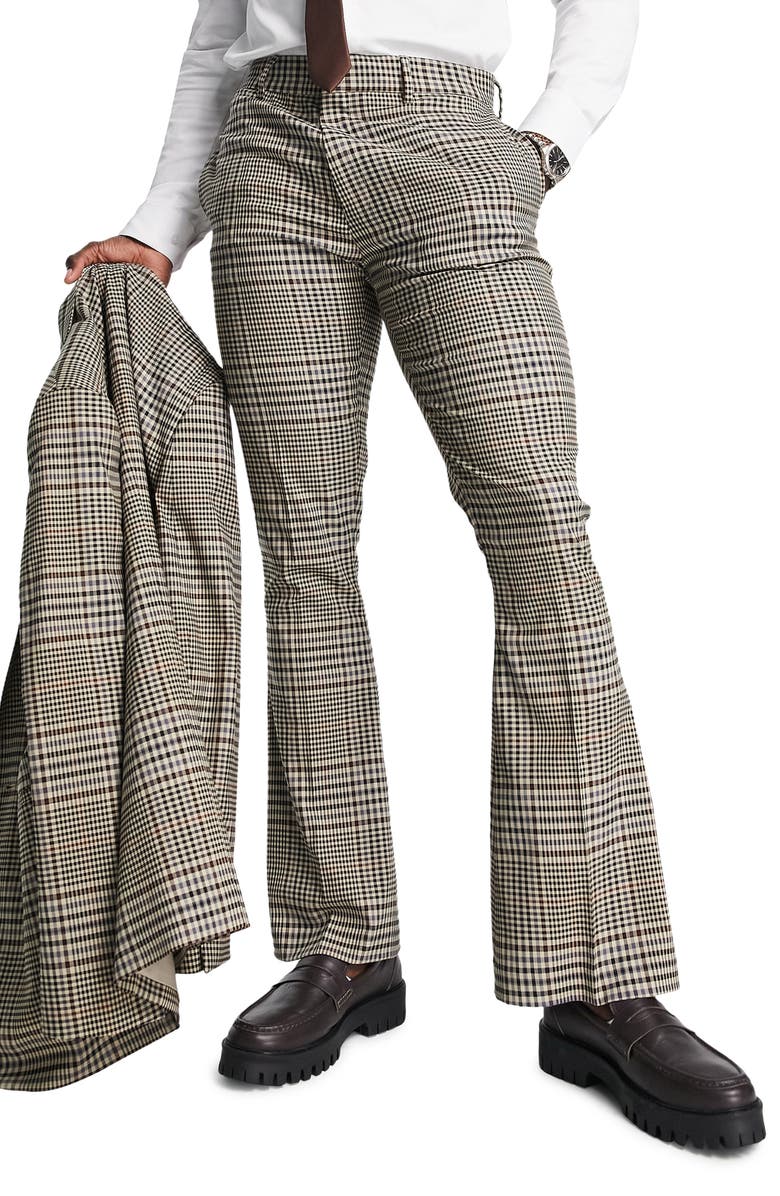 ASOS DESIGN Skinny Fit Check Flare Suit Trousers, Main, color, 