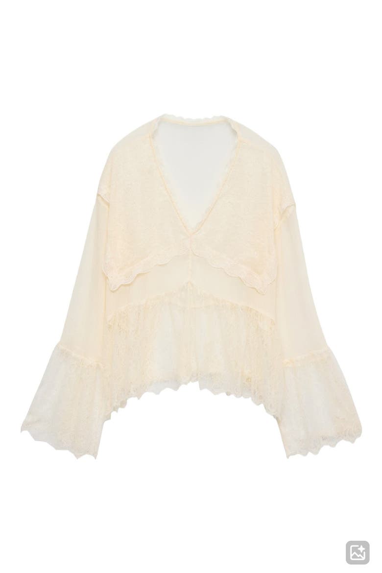 Emilie V-Neck Lace Swing Top, Alternate, color, BIRCH