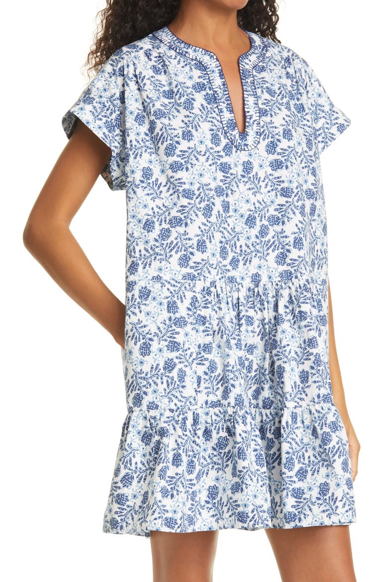 Ashley Floral Cotton Minidress, Alternate, color, PORCELIN CLOVER