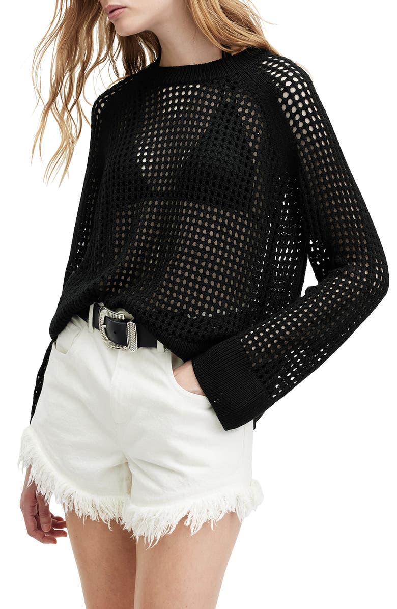 AllSaints Paloma Open Stitch Crewneck Sweater, Alternate, color,