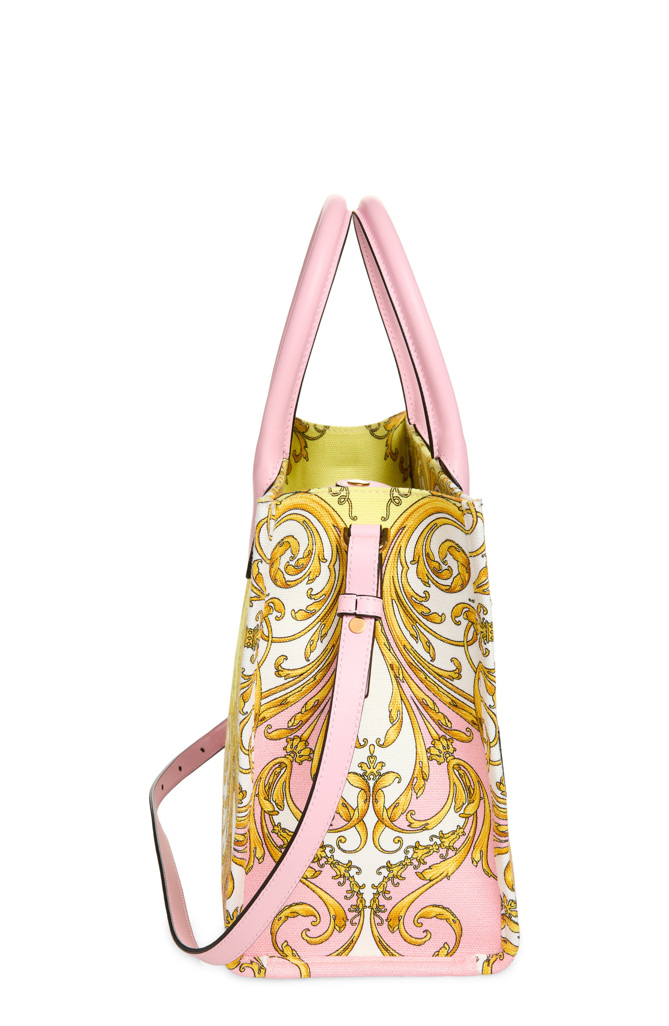 Versace Small La Medusa Canvas Tote, Alternate, color, Pastel Pink Gold