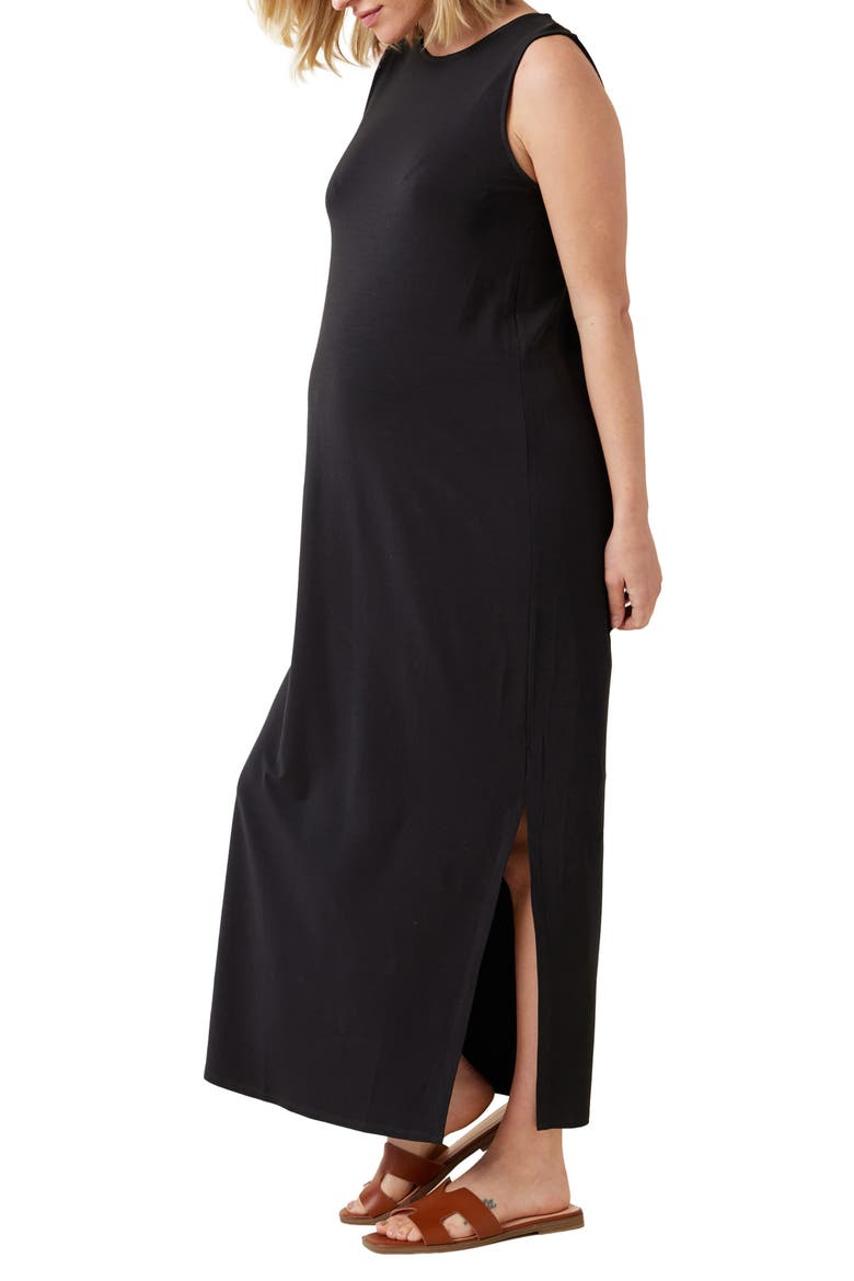 The Sidekick Maternity Column Dress, Alternate, color, BLACK