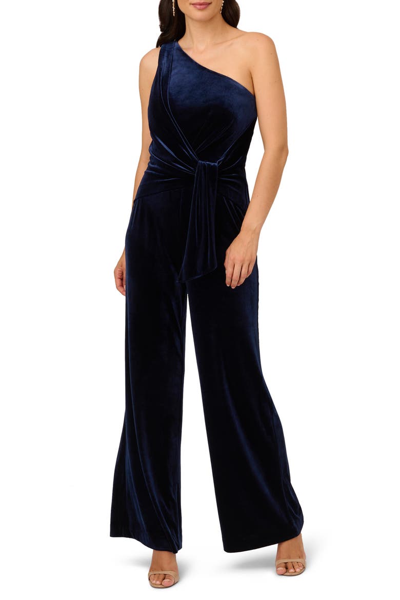 One-Shoulder Velvet Jumpsuit, Main, color, MIDNIGHT