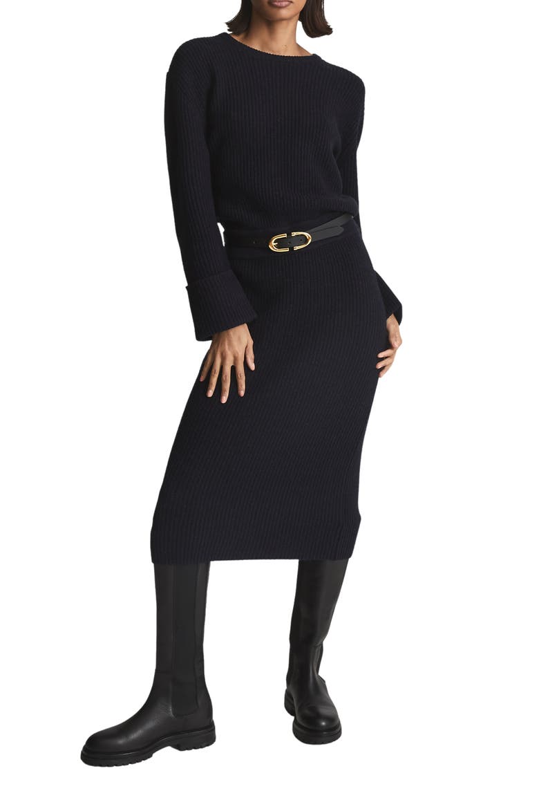 Jodie Long Sleeve Wool & Cashmere Blend Sweater Dress, Main, color, NAVY