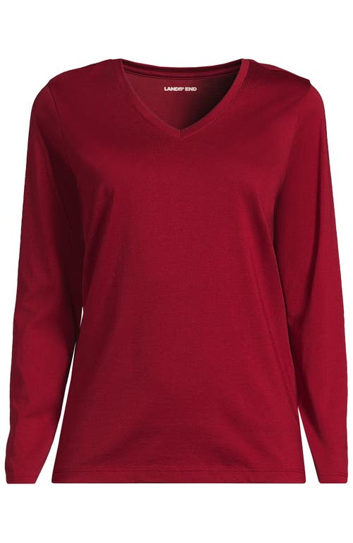 Lands' End Supima Cotton Long Sleeve V-neck T-shirt In Burgundy