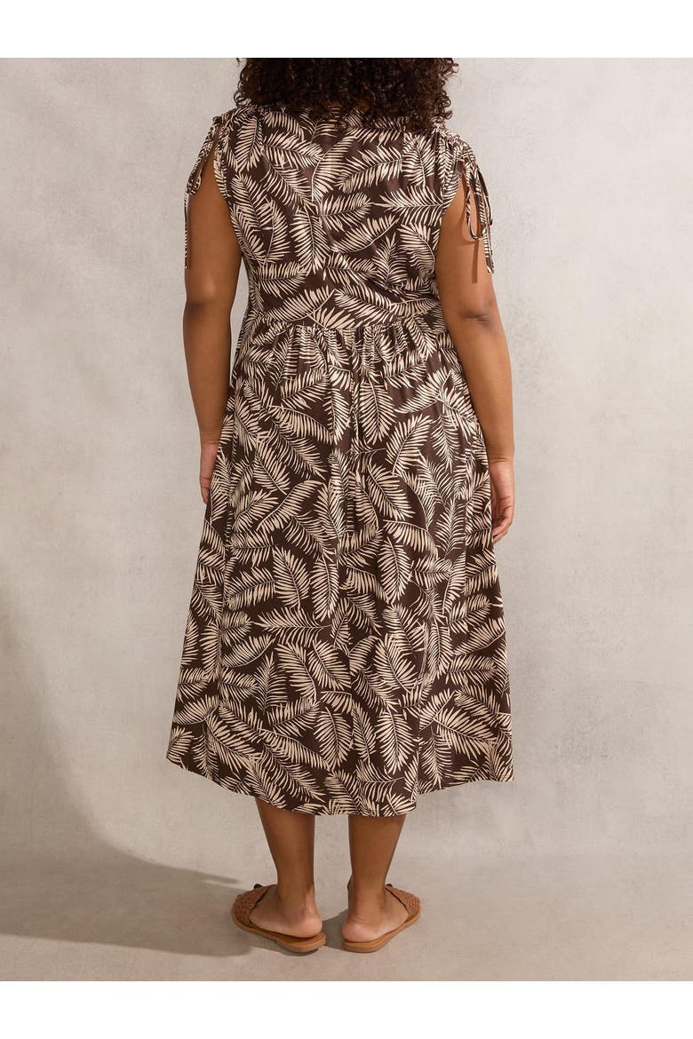 Leaf Print Drawstring Sleeve Dress, Alternate, color, Brown