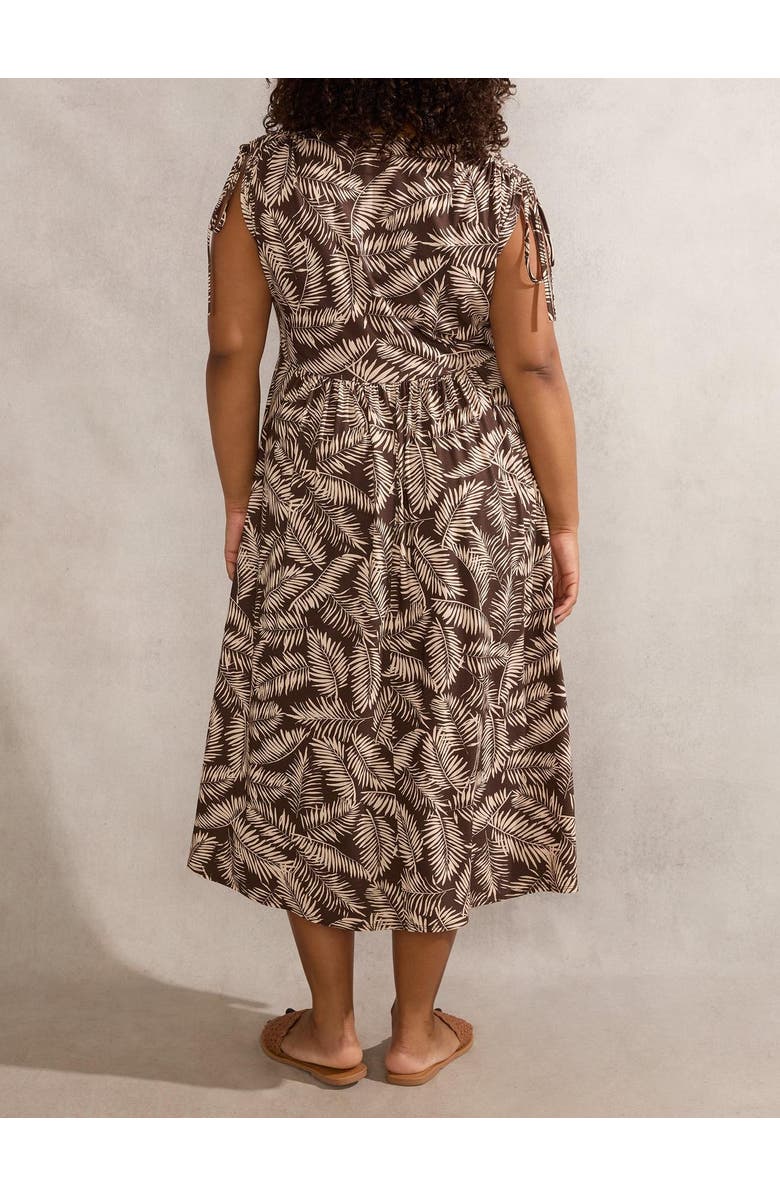 Live Unlimited Leaf Print Drawstring Sleeve Dress, Alternate, color, Brown
