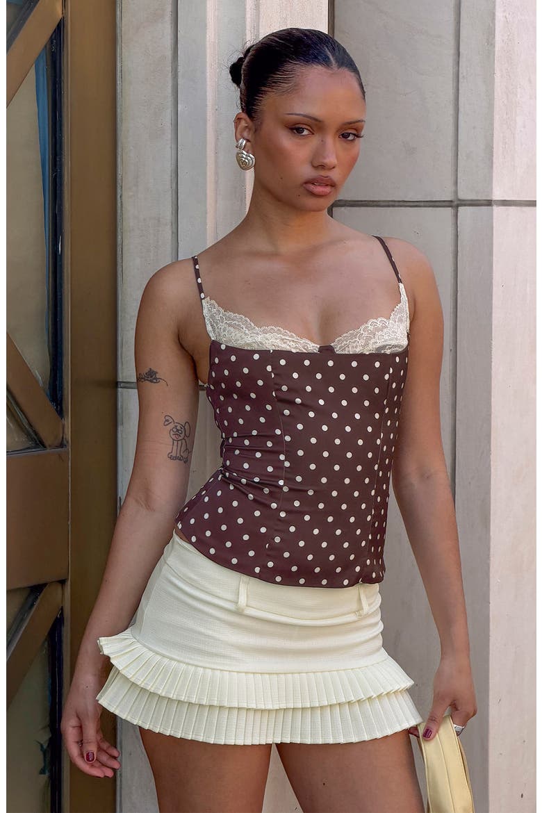 Renaissance Corset Lace Top, Alternate, color, BROWN POLKA