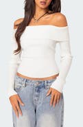 EDIKTED Lauren Foldover Off the Shoulder Rib Sweater