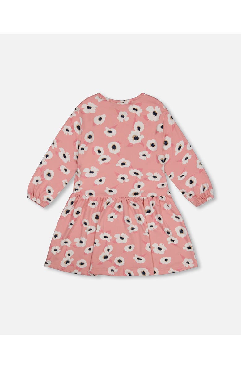 Deux par Deux Girl's Printed Long Sleeve Dress Pink With White Flowers, Alternate, color, 