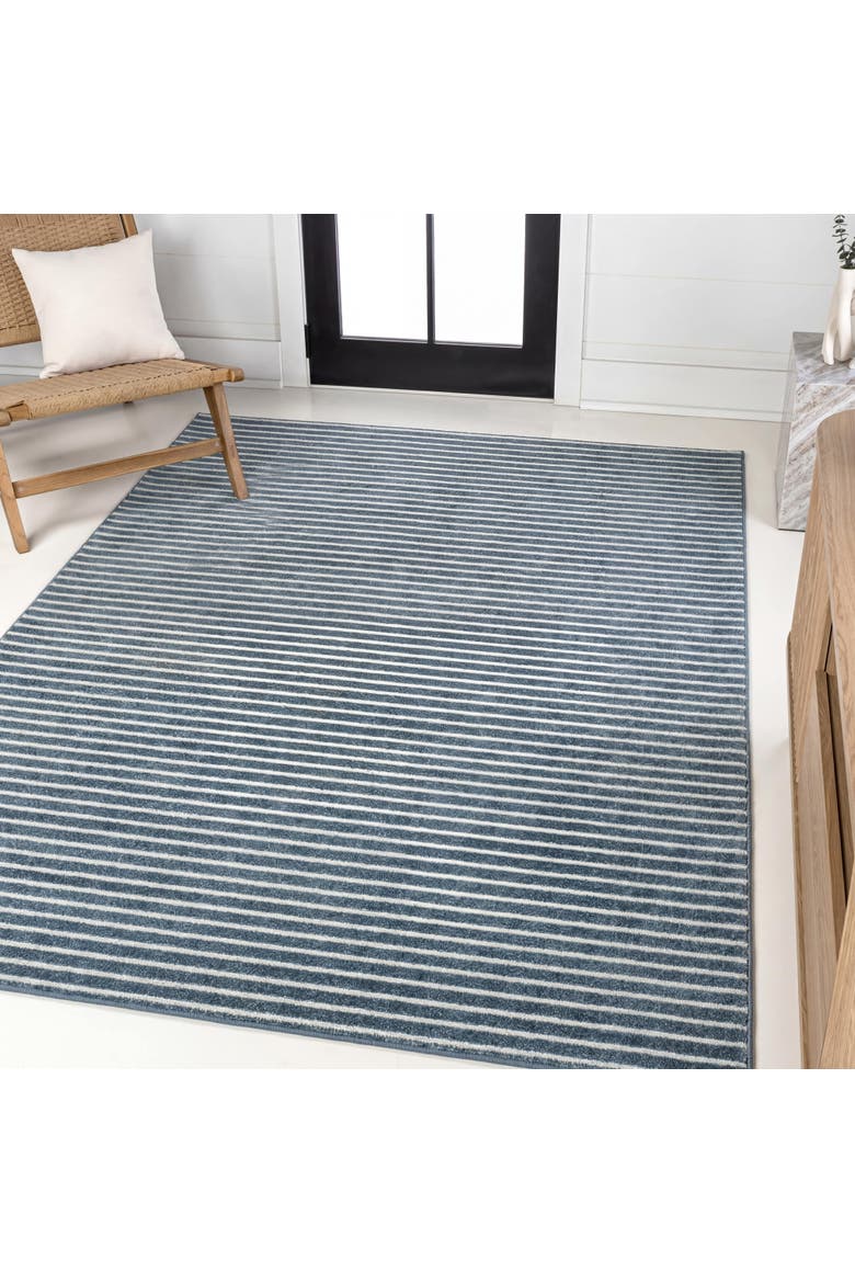 Aarhus High-Low Minimalist Scandi Striped Indoor/Outdoor Area Rug, Alternate, color, Navy/ivory
