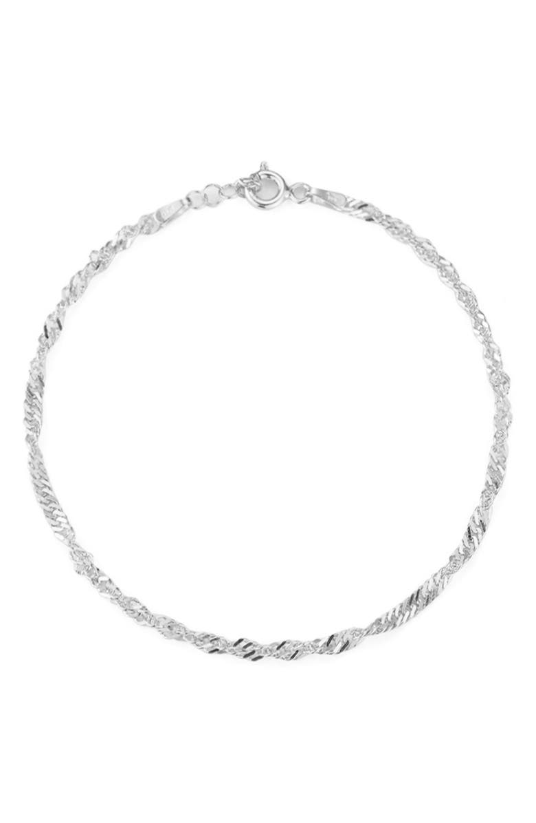 GLAZE JEWELRY Singapore Chain Anklet, Main, color, Silver