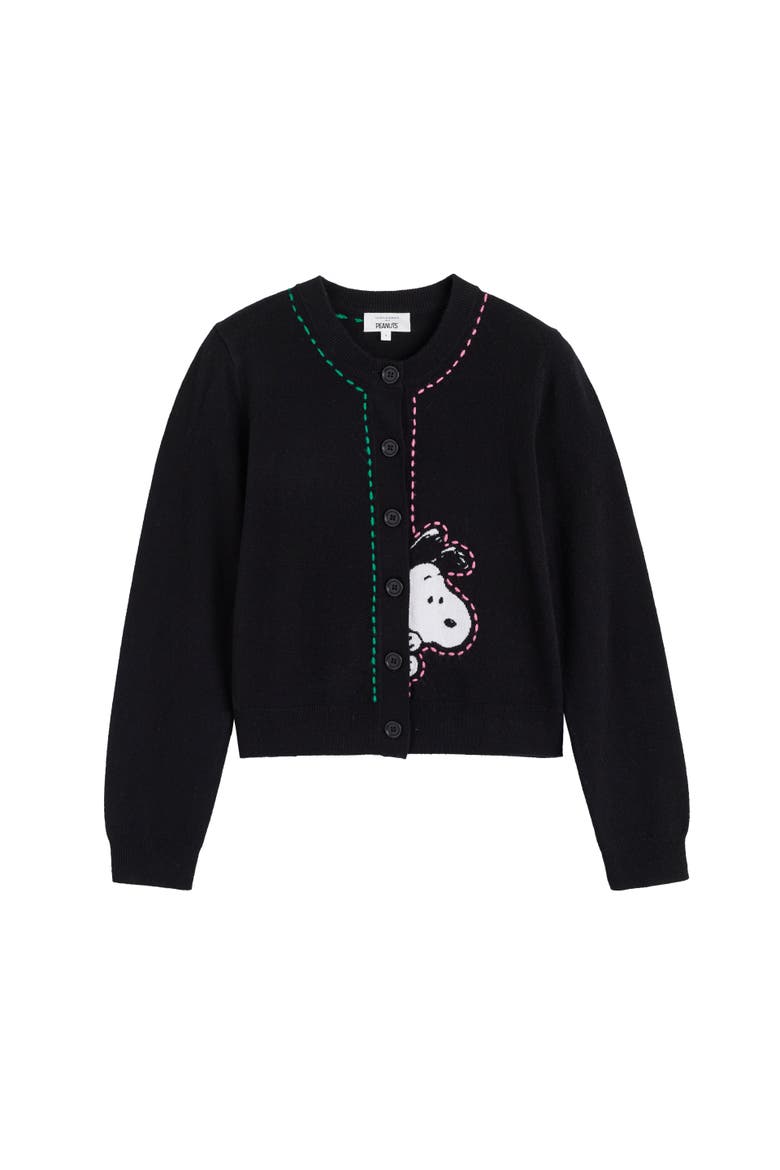 Wool-Cashmere Snoopy Peep Cardigan, Alternate, color, Black