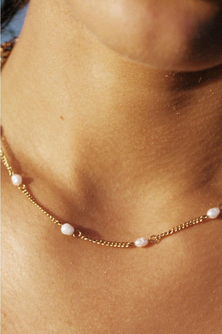 Dainty Gold Pearl Choker, Alternate, color, Gold