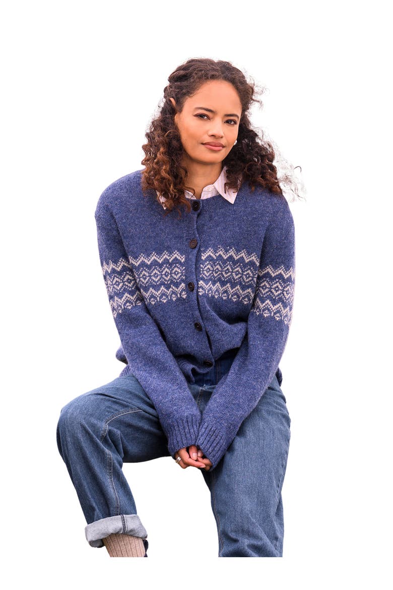 Fair Isle Crew Neck Cardigan, Main, color, INDIGO
