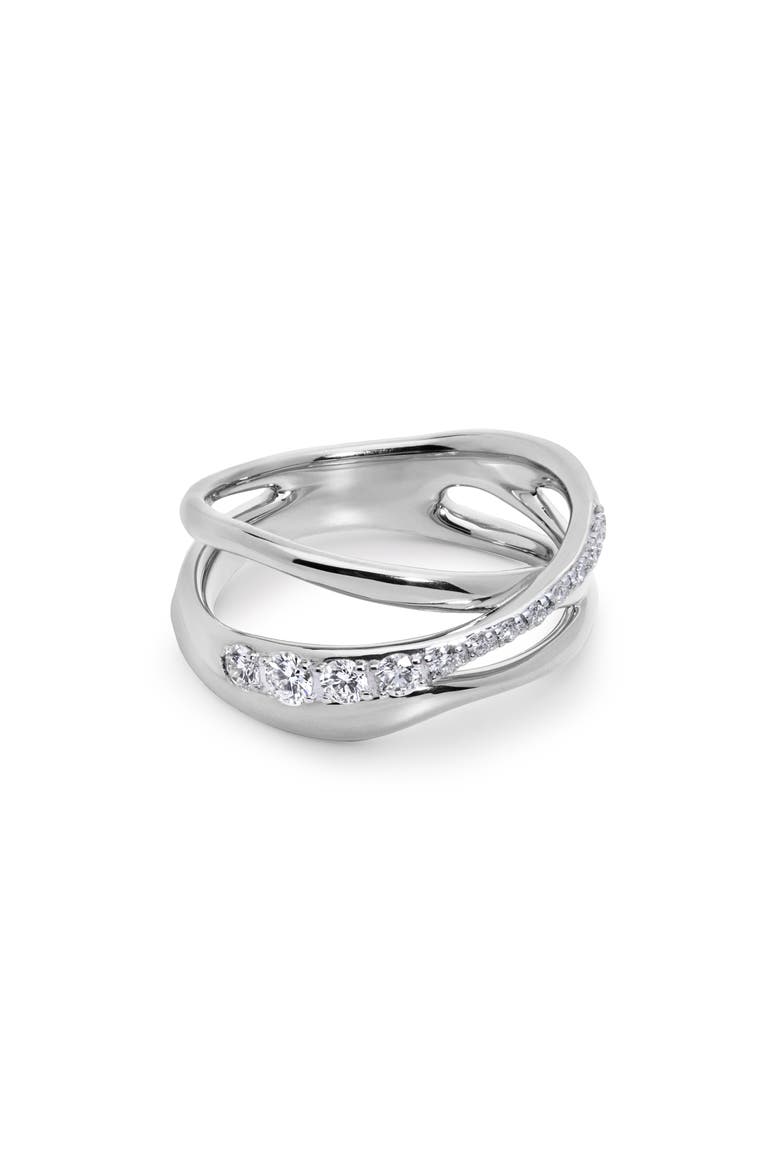 Nura Lab Grown Diamond Pavé Crossover Ring, Main, color, STERLING SILVER / LAB DIA