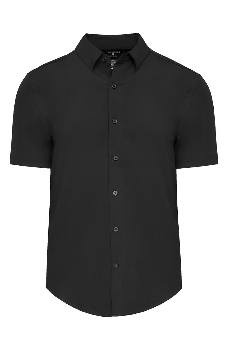 True Classic Slim Fit 4-Way Performance Stretch Short Sleeve Button-Up Shirt, Alternate, color, Black