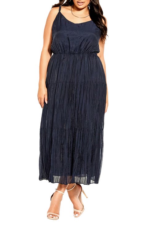 Sabina Crinkle Satin Maxi Dress (Plus)