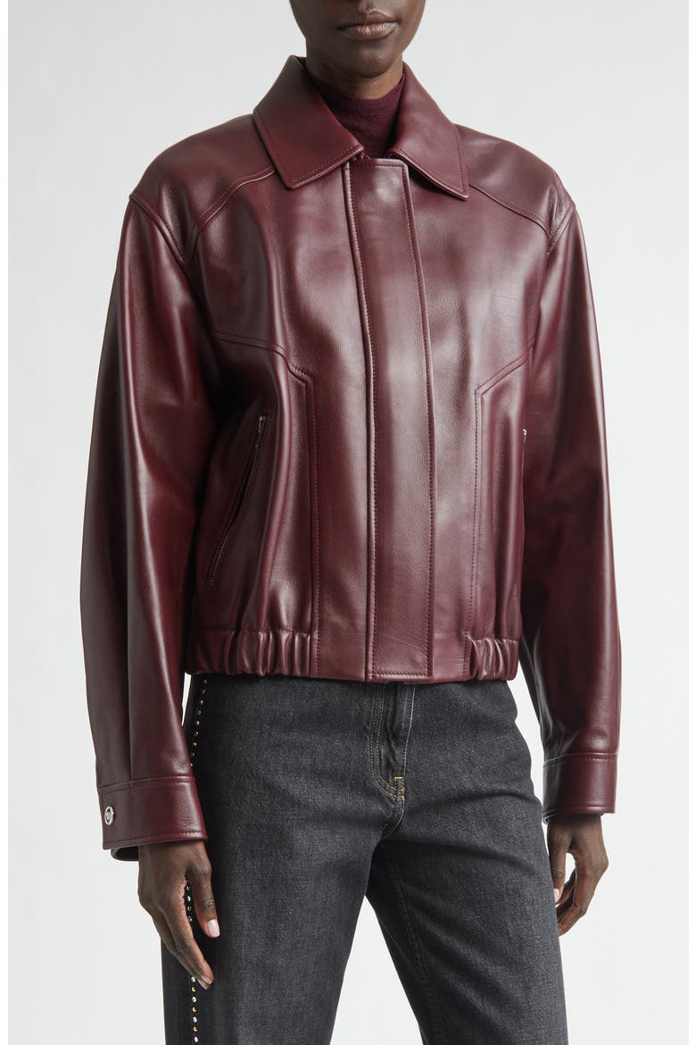 Blouson Buffalo Leather Jacket, Main, color, DARK BURGUNDY