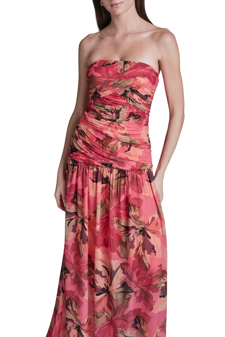 Strapless Floral Ruched Bodice Maxi Dress, Alternate, color, BELLINI BLUSH MULTI