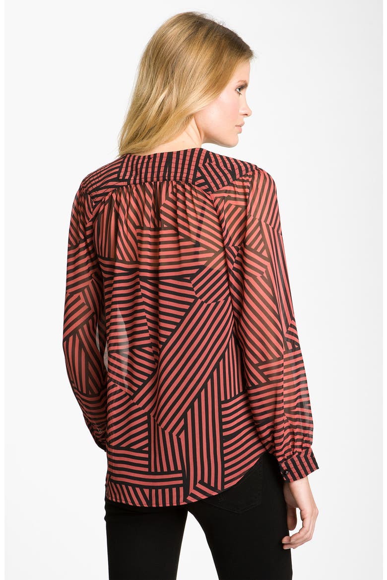 Sheer V-Neck Blouse, Alternate, color, BLACK RED STRIPE