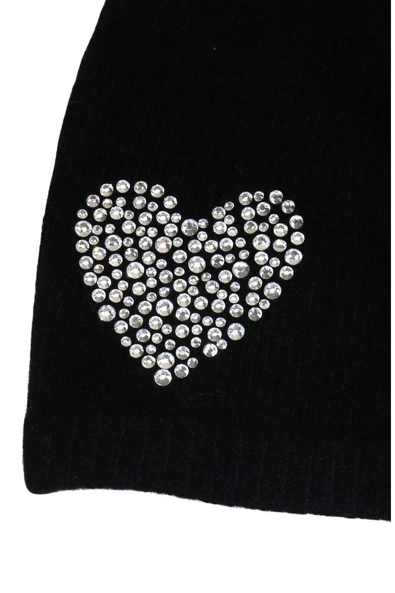 Crystal Heart Cashmere Beanie, Alternate, color, BLACK/ CRYSTAL