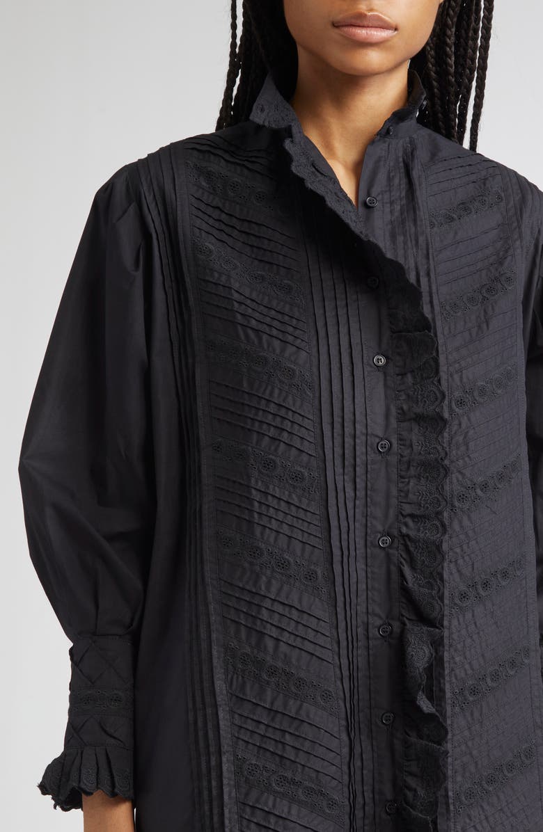 MILLE Mika Pintuck Lace Long Sleeve Dress, Alternate, color, Black Poplin