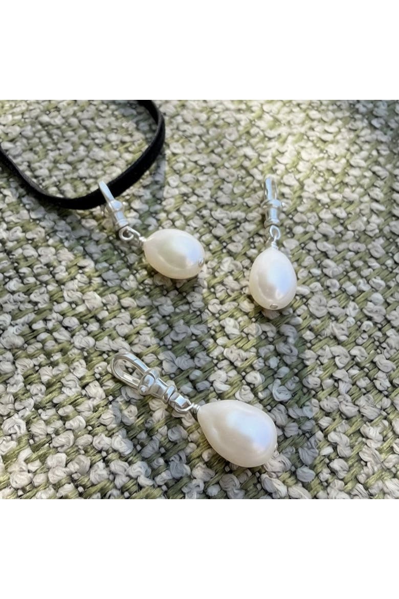 The Francesca Pearl Drop Choker, Alternate, color, White, Beige, Black, Silver