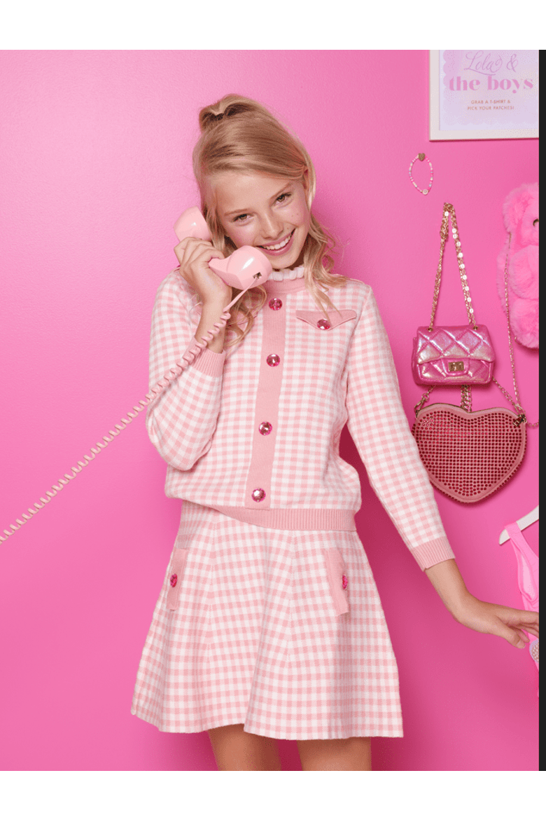 Gingham Gem Sweater Set, Alternate, color, Pink