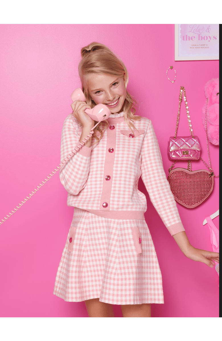 Lola + The Boys Gingham Gem Sweater Set, Alternate, color, Pink